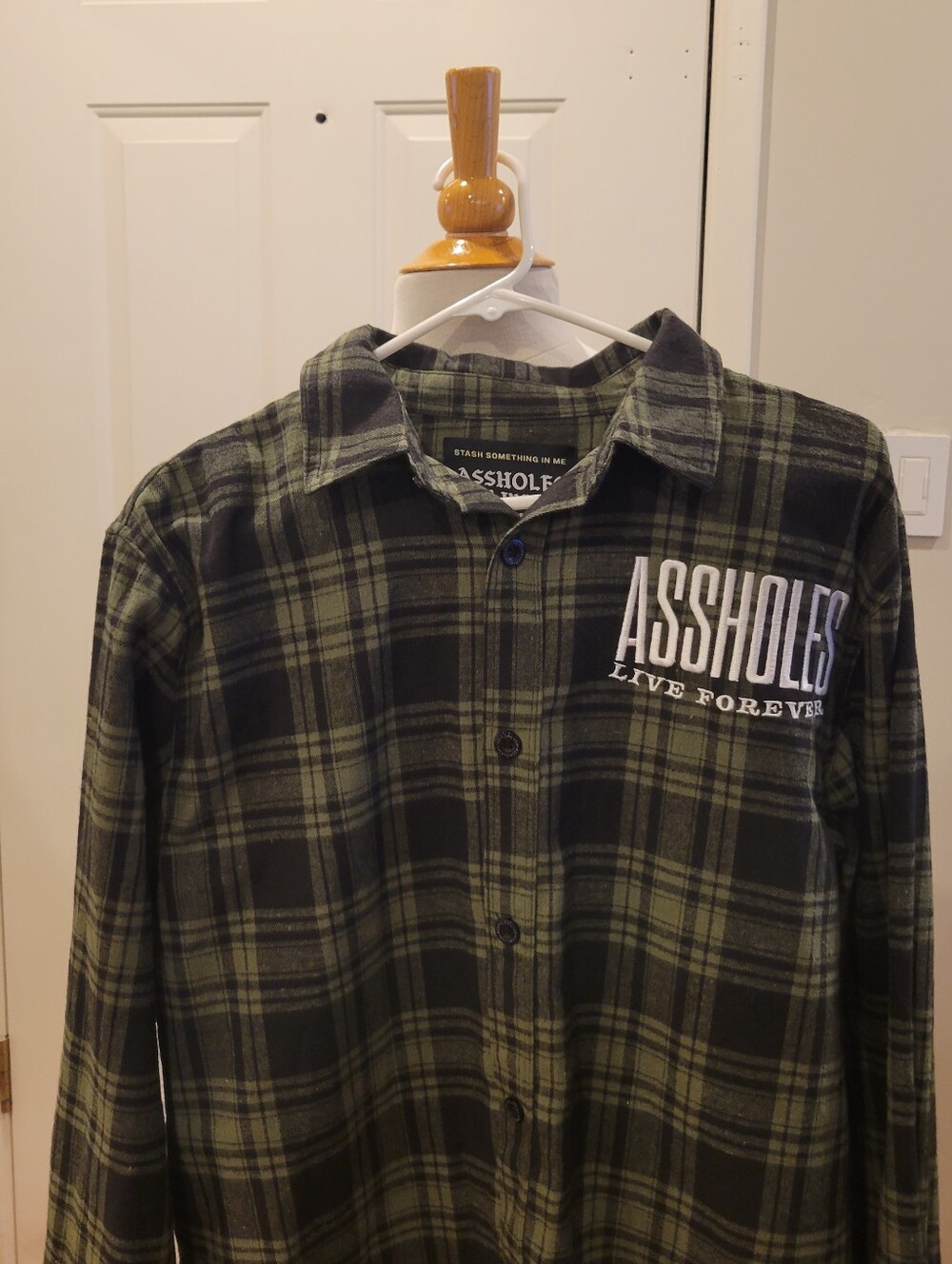 🛹EUC~ASSHOLES Live Forever Men's Green Plaid Button- Down Shirt